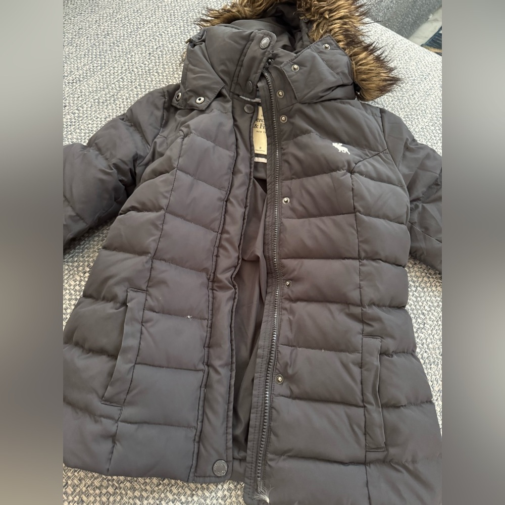 Abercrombie & Fitch Gray Jacket with Brown Fur Trim